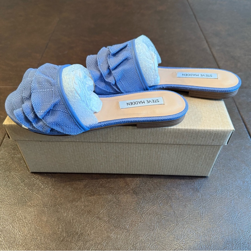 Steve Madden Women's Light Blue Ruffle Mules